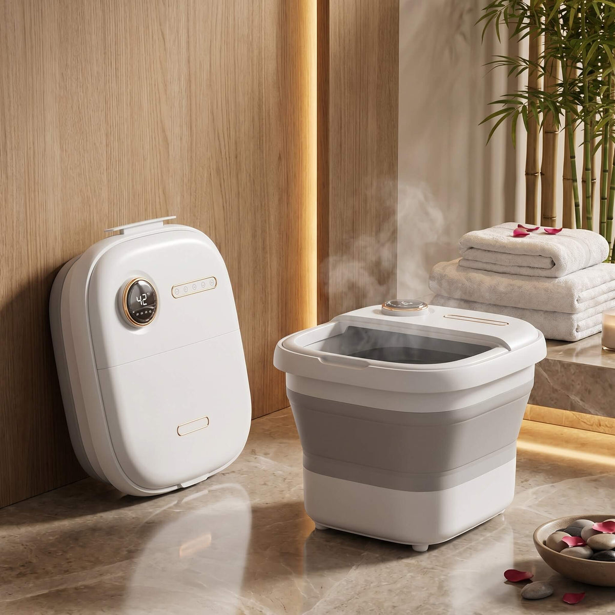 Comforth FootSpa Pro fotbad med varmt vann og damp på badet