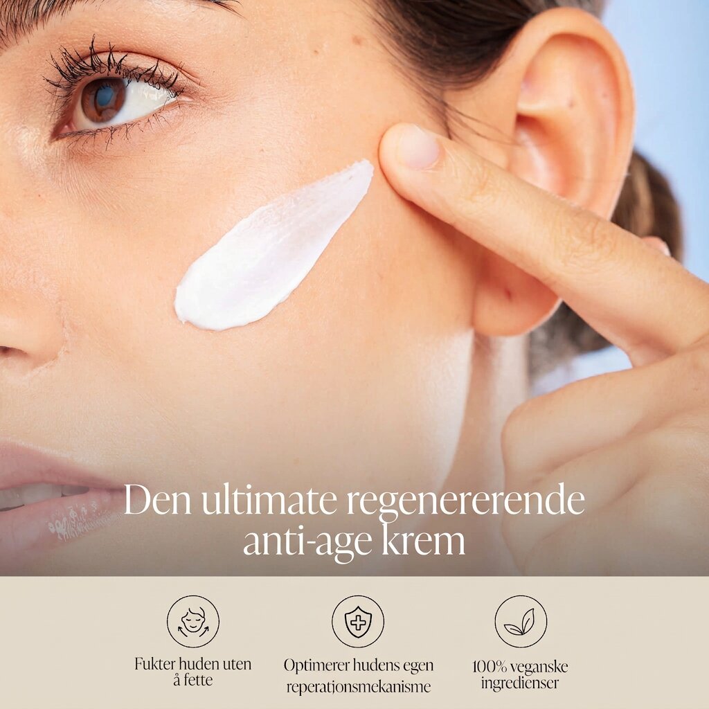 Kvinne smører CellCare anti-age krem på kinnet